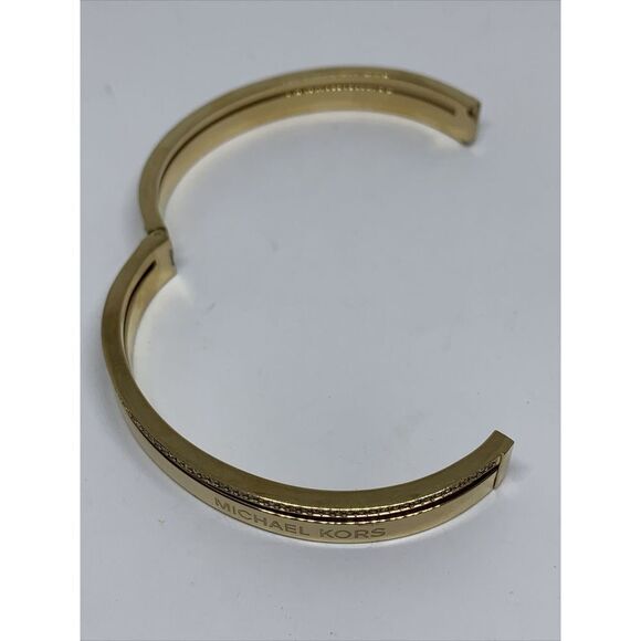 Michael Kors Women's Gold Tone Crystal Accent Logo Bangle Wrist Bracelet NJ11 - Picture 3 of 5
